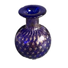 Beautiful Murano Bud Vase Cobalt Blue With Gold Bubbles 8cm tall with Label