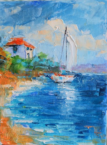 Dipinto olio isola grecia - olio,