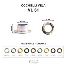 Occhielli vela VL31 in alluminio ferro ottone Ø 1,5 cm 100 pz anelli metallo 
