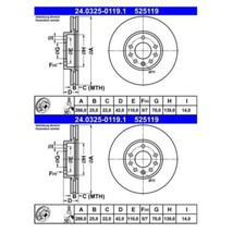 2 dischi freno ATE 24.0325-0119.1 per Opel Vectra B CC J96 Saab 9-3 YS3D