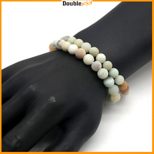 2x Bracciale Uomo Pietra Naturale Bianca Effetto Marmo Perline Bianco elastico