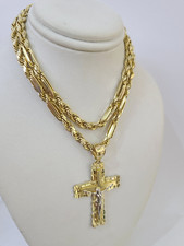 Collana con ciondolo croce Gesù catena corda Milano 10k SET 5mm 18"-28" pendente