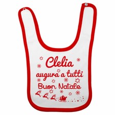Bavaglino neonato personalizzato con nome augura a tutti buon natale