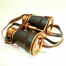 Antico binocolo in ottone vintage impugnatura in pelle nera marittimo da coll...