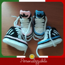 Scarpine scarpette uncinetto crochet baby shoes neonati 0-3-6-9 mesi LANA M/F 