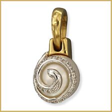 Ciondolo pendente PERLA a spirale in ORO bianco giallo massiccio 18 kt 750 e vero DIAMANTE