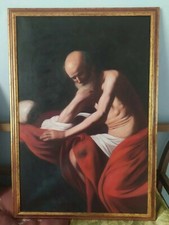 Riproduzione olio su tela di San Girolamo & Teschio, completo di cornice