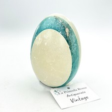 Uovo da Collezione  vintage in marmo pietra alabastro quarzo bianco celeste