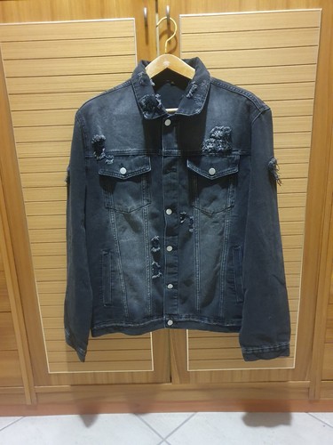 Giubbino jeans nero effetto