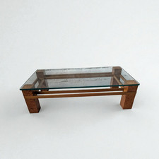 Tavolino da Salotto Vintage Anni ’60 in Radica con Piano Vetro Molato Removibile