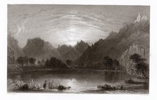 LAGO LA ROCHE-DE-RAME, VAL DURANCE, FRANCIA , rara incisione,1861 + PASSEPARTOUT