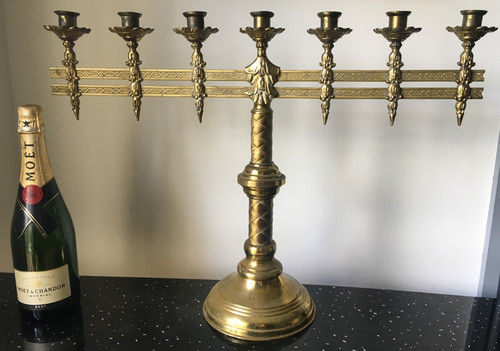 Antique brass hanukkah menorah - brass,