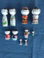 Set 10 bambole Kutani porcellana Kokeshi dimensioni piccole vintage da...