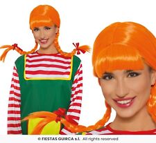 Parrucca con trecce con frangia colore arancio cosplay carnevale halloween feste