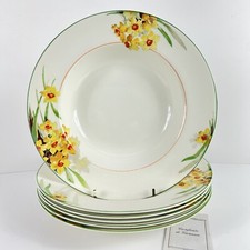 Set 6 Piatti fondi inglese in ceramica d'epoca stile art Decò Narcisi '20