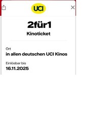 Biglietto cinema UCI buono 2 per 1 valido fino al 16/11/2025