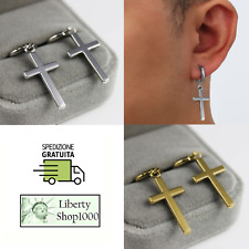 Orecchini a cerchio con croce pendente a croce da uomo donna unisex argento oro