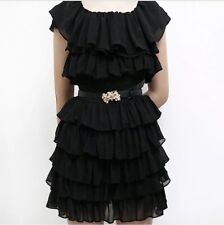 Vestito nero Elegante frou-frou a balze in chiffon morbido/taglia XXS