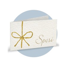 20 PZ Bigliettini BOMBONIERA MATRIMONIO NOZZE FIOCCO ORO E SCRITTA SPOSI 1BM4