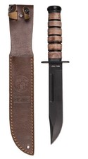 Coltello Outdoor USMC US Manico In Pelle Acciaio 420 Con Fodero In Pelle