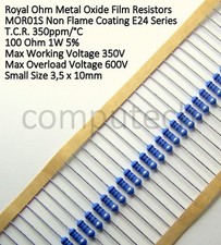 10 pezzi 100 Ohm 1W 5% Resistenza a Ossido di metallo Royal Ohm MOR01S 100Ohm 1W