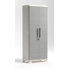 Armadio tuttopiani in resina da esterno a 2 ante effetto legno chiudibili 