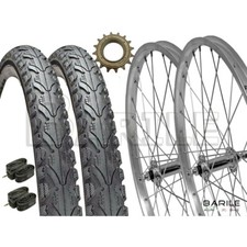 Coppia Ruote 24 x 1.75 + Pignone + Copertoni Nero Liscio + Camere Bici Graziella