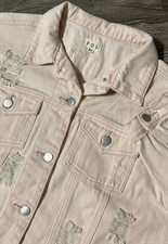 Giacca jeans denim manica lunga POL rosa blush invecchiato/distrutto taglia media