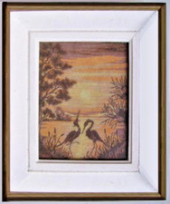 Africa teca con mini arazzo tramonto africano aironi