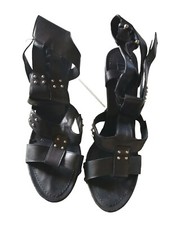 Sandali In Pelle Alla Schiava con zeppa in simil legno donna 38 COSTUME NATIONAL