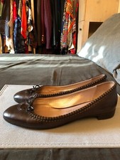 SALVATORE FERRAGAMO LUSSO BALLERINE PELLE DARK BROWN BOW 8,5 C US 5,5 UK 38,5 EU
