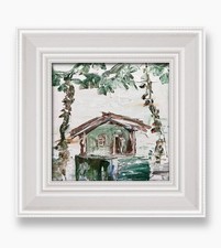 Palm Bungalow Impasto Arte Originale • Decorazione Casa Costa Tropicale Incorniciata