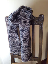 Sciarpa uomo donna in lana moulinè marrone/beige, fantasia jacquard nera