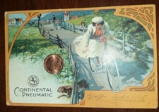 Cartolina d'epoca Pubblicitaria  Pneumatici Continental donna bicicletta  lepre