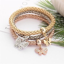 3x Bracciale Donna Charms Farfalla con strass Braccialetto moda elasticizzato 