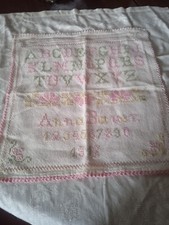ANTICO  IMPARATICCIO SAMPLER RICAMO A PUNTO CROCE  1912