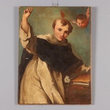 Ritratto San Vincenzo Ferrer Dipinto Antico Olio su Tela XVIII Secolo Originale