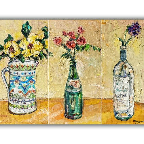 Dipinto olio trittico natura