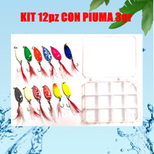 KIT 12pz ONDULANTI SPOON TROUT AREA SPINNING TROTA LAGO + SCATOLA CON PIUMA