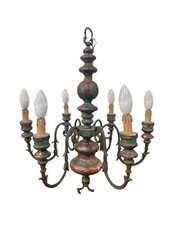 Lampadario antico in ferro battuto e legno a 6 luci – Stile rustico vintage