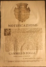 MODENA 5.1.1767 Notificazione Regalia del Sale. Pene varie. Grande Blasone 29x42