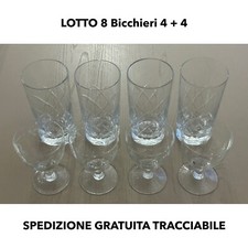 SET 8 BICCHIERI 4 + 4 Cocktail IN VETRO CRISTALLO LAVORATO - VINTAGE Retró