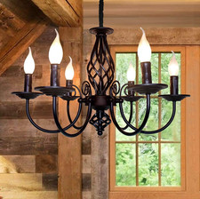 Lampadario in Stile Country Tradizionale, Vintage Altezza Regolabile Candela Fer