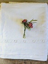 Antico Lenzuolo Matrimoniale Lino Reversina Ricamata A Mano Punto Casalguidi WT 