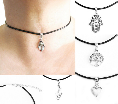Collana nera ciondolo - nera, +