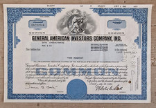 Certificato Azionario General American Investors Company Inc. Anno 1979