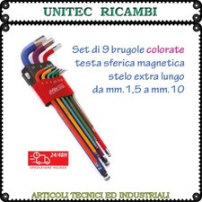 FERMEC SET DI 9 CHIAVI A BRUGOLA COLORATE EXTRA LUNGHE TESTA SFERICA MAGNETICA