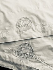 2 federe cuscino regina antiche italiane TAGLIO BIANCO LAVORO CERVO COTONE RICAMATO