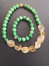 Collana e bracciale in citrino e quarzite giada argento 925 dorato