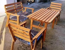 SALOTTO DA GIARDINO IN LEGNO MASSELLO NATURALE TAVOLO 2 SEDIE PANCA X ESTERNO